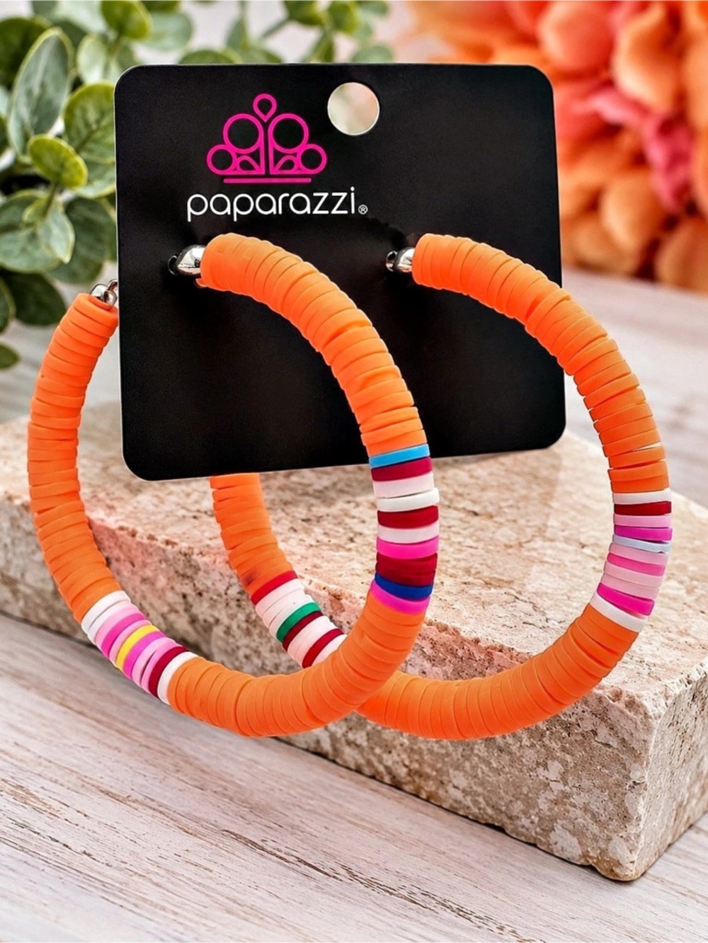 Paparazzi Color Block Hoop Earrings in Orange & Pink NWT
